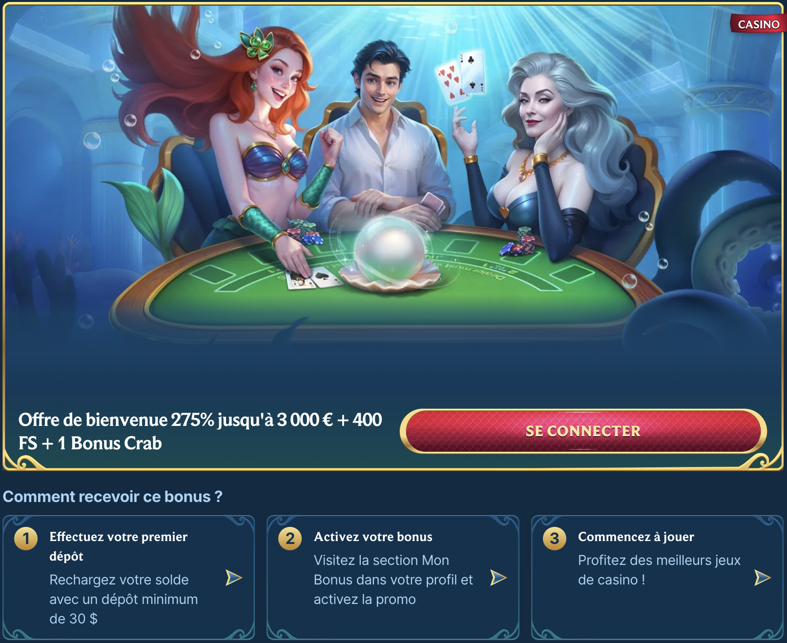 AquaWin Casino France bonus de bienvenue